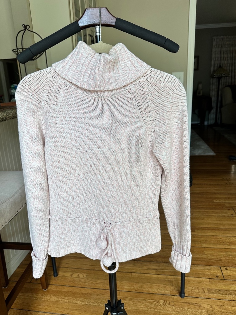 Ann Taylor LOFT Pink Turtleneck Sweater Tie Waist Long Sleeve XS